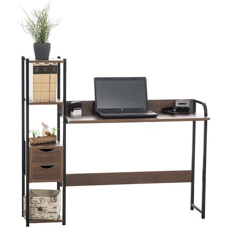 Bürotisch SIDE, mit Schubladen und Regal, 124x40x111 cm, aus Metall und Holz, Farbe Walnuss