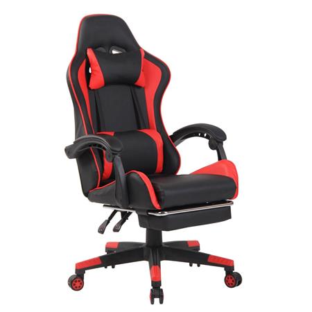 Gaming-Stuhl ATMOS, Nacken- und Lordosenkissen, Fußablage, Kunstleder, Farbe Schwarz/ Rot