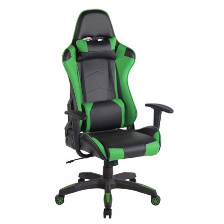 Gaming-Stuhl DARIUS, Nacken- und Lordosenkissen, Kunstleder, Farbe Schwarz/ Grün