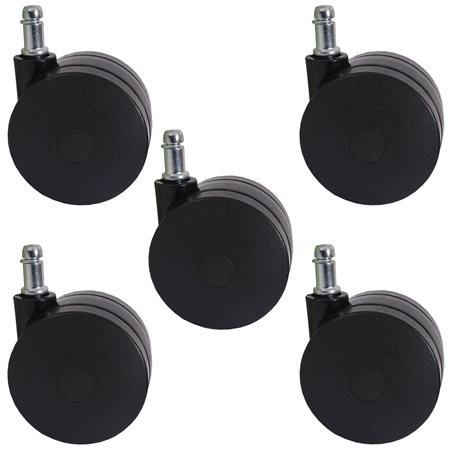 5er-Set Bürostuhl Rollen für Teppichboden 11x70mm, schlichtes Design, stabil, Farbe Schwarz