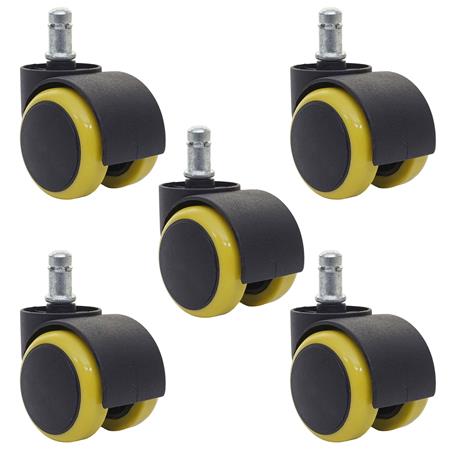 5er-Set Hartbodenrollen BLADE 11x50 mm, Gummibeschichtung, Farbe Gelb
