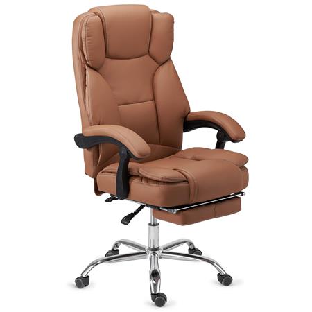 Bürosessel LINCON, sehr bequem und ergonomisch, ausziehbare Fußstütze, hellbraunes Leder