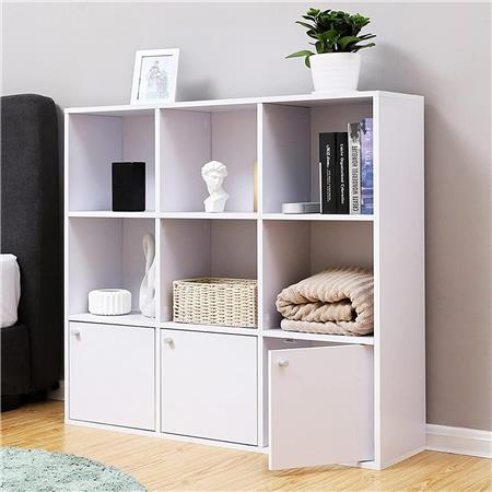 Büroregal MAGDA, Abmessungen 97,5x97,5x29 cm, Modernes Design, 9 kubische Fächer, Holz, Farbe Weiß