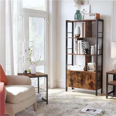 Bücherregal MESTA, Abmessungen 74x30x154 cm, Industrielles Design , Metall und Holz, Farbe Schwarz/ Rustik