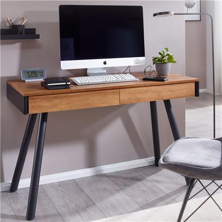 Bürotisch JUPITER, Abmessungen 120x50x76 cm, exklusives Design, integrierte Multimedia-Leiste, Holz, Farbe Eiche