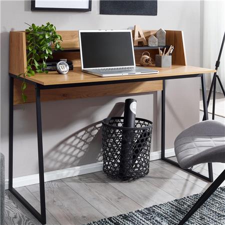 Schreibtisch MARS, Abmessungen 120x61x100 cm, mit Regalboden, Metallgestell mit Holz, Farbe Eiche