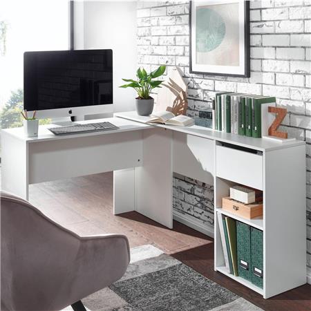 Eckschreibtisch EMPIRE, 145x106x76 cm, 2 Module mit Regal und Schublade, Holz, Farbe Weiß