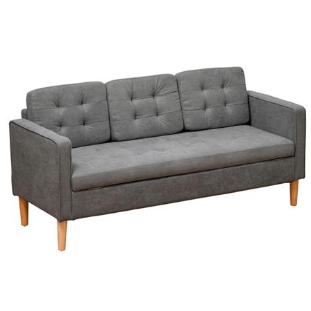 Sofa AMALFI, Dreisitzer mit Behälter, Holzbeine, grauer Stoff