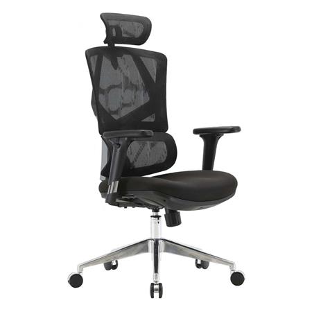 Ergonomischer Bürostuhl PHOENIX, XXL, vielseitig einstellbar, gepolsterter Sitz, Rückenlehne mit Netzstoff, Farbe Schwarz