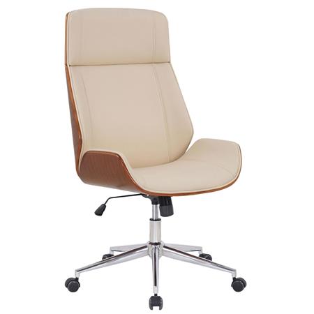 Designerstuhl VAREN, elegantes Design in Nussholz und Kunstleder, Farbe Creme