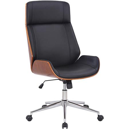 Designerstuhl VAREN, elegantes Design in Nussholz und Kunstleder, Farbe Schwarz