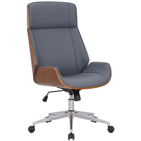 Designerstuhl VAREN, elegantes Design in Nussholz und Kunstleder, Farbe Grau