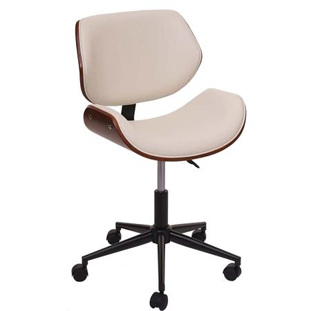 Bürostuhl MILLER, elegantes Design, Holz in Walnuss-Optik mit Kunstleder, Farbe Creme