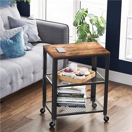Beistelltisch KENZIE mit Rollen, Abmessungen  60x40x76 cm, Industrieller Stil, Farbe Rustik