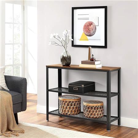 Beistelltisch NALA, Abmessungen 101,5x35x80 cm, industrieller Stil, Holz und Metall, Farbe Braun Rustik