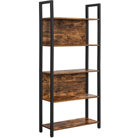 Bücherregal HONEY, Abmessungen 62x24x165cm, industrielles Design, Metall und Holz, Farbe Schwarz/ Buche