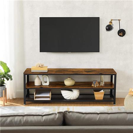 Niedrig-Regal KADEN, Abmessungen 140x40x52 cm, industrieller Stil, Metall und Holz, Farbe Rustik