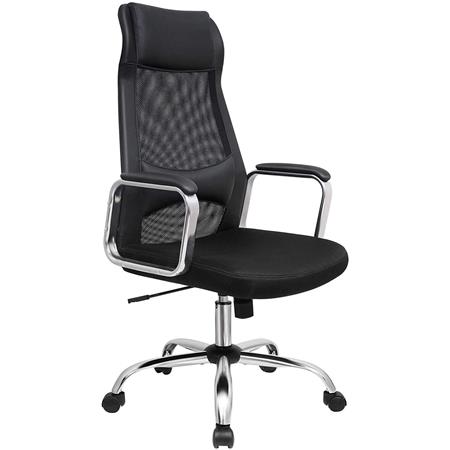 Bürostuhl TINO, elegantes Design, aus Stoff, atmungsaktivem Netzstoff und Leder, Farbe Schwarz