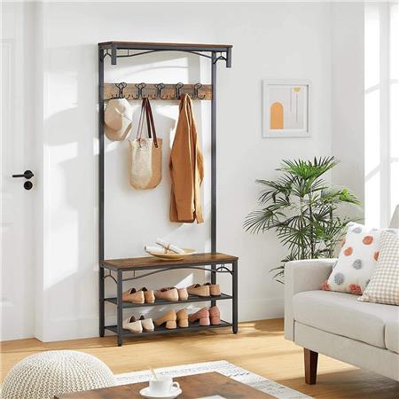 Garderobenständer GRADY, Vintage-Stil, 80x32x178,5cm, Metall und Buchenholz