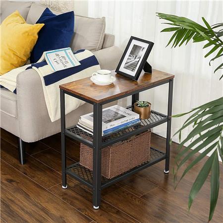 Beistelltisch AVRIL, Abmessungen 60x30x60 cm, industrielles Design, Metall und Holz, Farbe Rustik