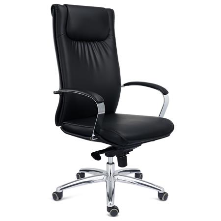 Chefsessel SENATOR, elegantes Design, hoher Komfort, Aluminiumgestell, Leder, Farbe Schwarz