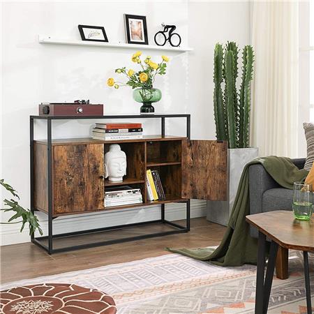 Büroschrank ROMEO, Kommode, Abmessungen 100x80x35 cm, industrielles Design, Metall und Holz, Farbe Rustik