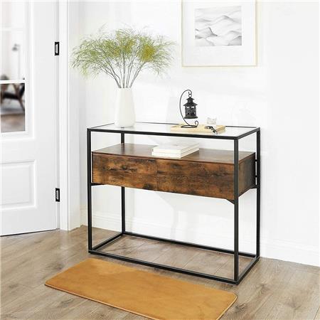 Büroschrank VORTEX, Kommode mit Schubladen, Rustikaler Stil 100x40x80cm, Holz und Metall, Farbe Walnuss und Schwarz