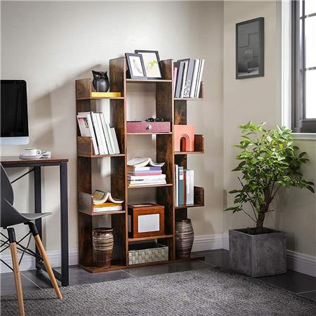 Büroregal FLYN, 86x25x140 cm, Modernes Design, 13 Fächer, aus Nussbaumholz, Farbe Walnuss