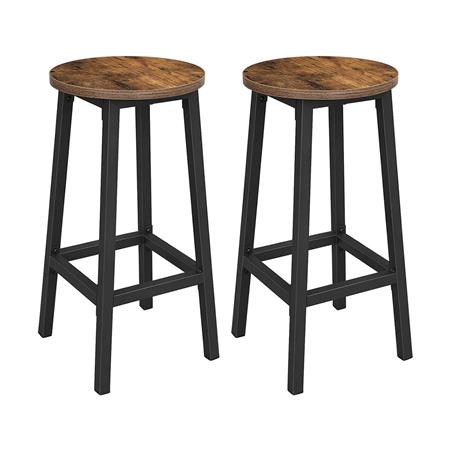 2er Set Hocker DUO, Industriedesign, aus schwarzem Metall und dunkelbraunem Holz