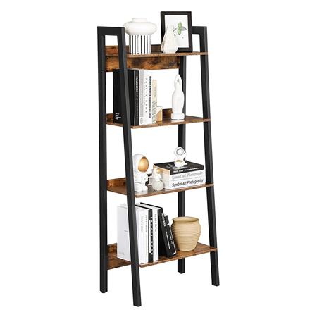 Bücherregal KAYA, Abmessungen 56 x 34 x 137,5 cm industrielles Design, Metall und Holz, Farbe Schwarz/ Rustik