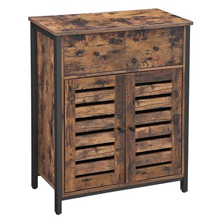 Büroschrank KAELAN, Kommode, Abmessungen 70x30x80 cm, industrieller Stil, Metall und Holz, Farbe Rustik