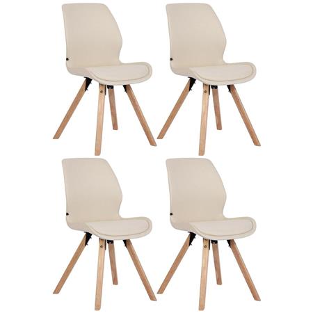 4er Set Besucherstuhl KALI STOFF, Stuhlbeine aus Buchenholz, bequem gepolsterte Sitzschale, Stoffbezug, Farbe Creme