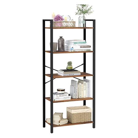 Bücherregal LYSA, Abmessungen 66 x 30 x 186 cm, industrielles Design, Metall und Holz, Farbe Schwarz/ Rustik