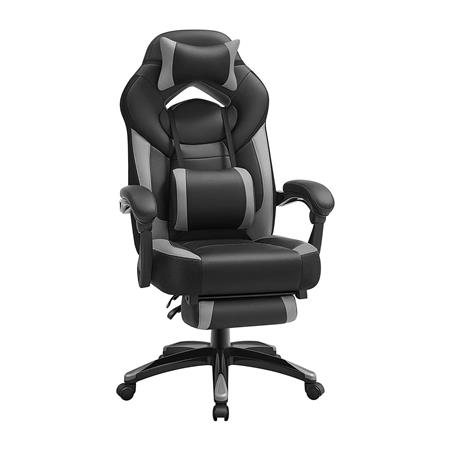 Gaming-Stuhl ROGER, neigbare Rückenlehne, Fußstütze, in Kunstleder, Schwarz / Grau