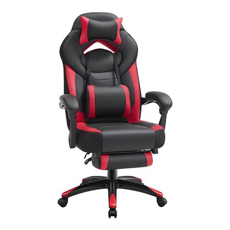 Gaming-Stuhl ROGER, neigbare Rückenlehne, Fußstütze, in Kunstleder, Schwarz / Rot