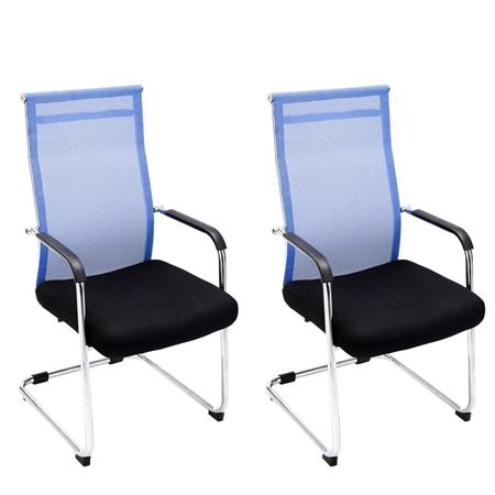 2er Set Besucherstuhl BREMEN, Metallgestell, atmungsaktiver Netzbezug, Farbe Schwarz / Blau