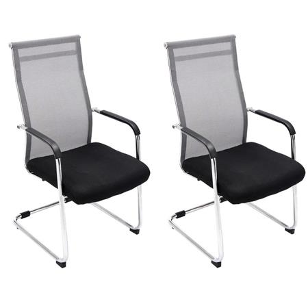 2er Set Besucherstuhl BREMEN, Metallgestell, atmungsaktiver Netzbezug, Farbe Schwarz / Grau