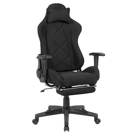 Gamingstuhl OMERO, verstellbar, Nackenkissen, aus schwarzem Stoff