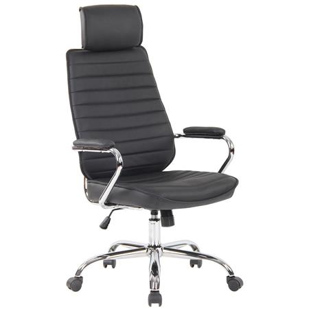 Chefsessel RENO ECHTLEDER, Metallgestell, hohe Rückenlehne, Echtlederbezug, Farbe Schwarz
