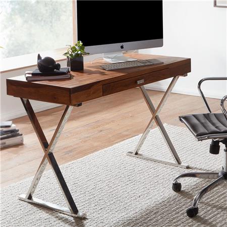 Bürotisch JULIETTE, Abmessungen 120 x 55 x 78 cm, silberne Struktur, Palisanderplatte