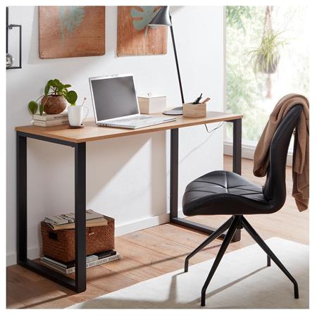 Bürotisch KODY, Abmessungen 120 x 76 x 60 cm, schwarze Metalltruktur, Eichenholz