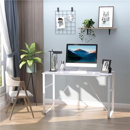Bürotisch KIMBO, Abmessungen 120x60x74,5 cm, Metallstruktur und Glasplatte, Farbe Weiß