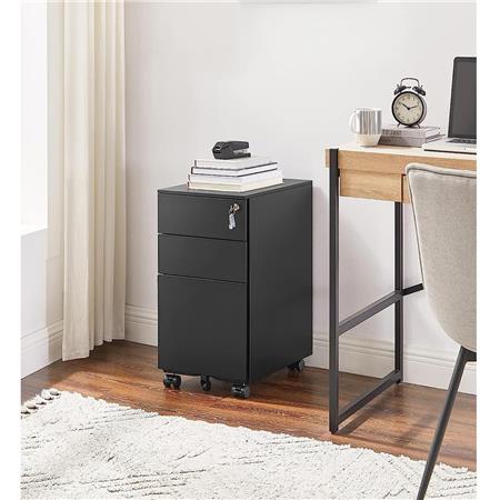 Büroschrank DAILY, Schreibtischcontainer aus Stahl, Abmessungen 30x45x60cm, mit 3 Schubladen, Farbe Schwarz