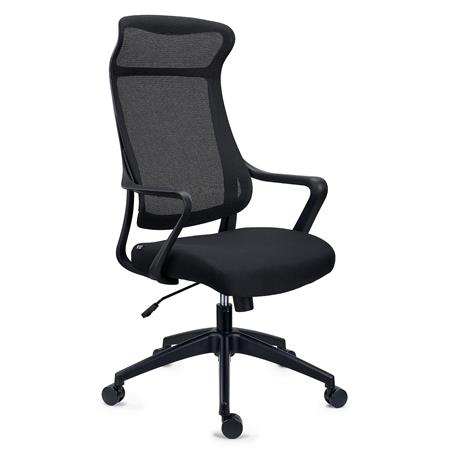 Bürostuhl VIRGO, modernes Design, integrierte Kopfstütze, Rückenlehne aus Netzstoff, Farbe Schwarz