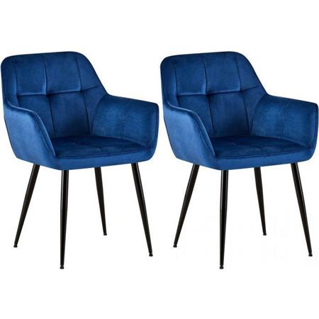 Im 2er-Set: Besucherstuhl AMISA, schwarzes Metallgestell, Samtbezug, Farbe Blau