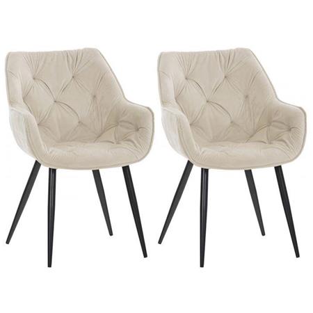 Im 2er-Set: Besucherstuhl TEXAS, komfortables Retro-Design, Metallgestell, Samtbezug, Farbe Creme