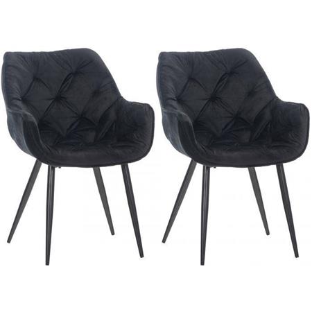 Im 2er-Set: Besucherstuhl TEXAS, komfortables Retro-Design, Metallgestell, Samtbezug, Farbe Schwarz