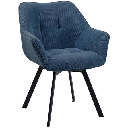 Besucherstuhl TAMMY, schwarzes Metallgestell, angenehm gepolstert, Cord-Stoff, Farbe Blau