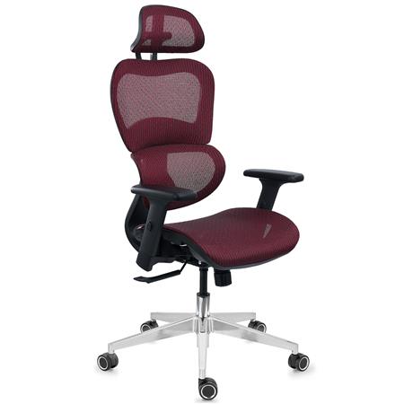 Ergonomischer Bürostuhl VICTORY, 100% regulierbar, maximaler Komfort, 8h-Nutzung, Netzstoff, Farbe Burgund