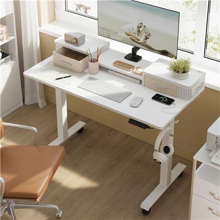 Schreibtisch NEPAL, 120x60x72-120 cm, höhenverstellbar, mit Monitorständer, Farbe Weiß
